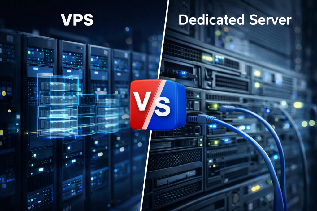 VPS vs dedicated server comparison in a data center environment